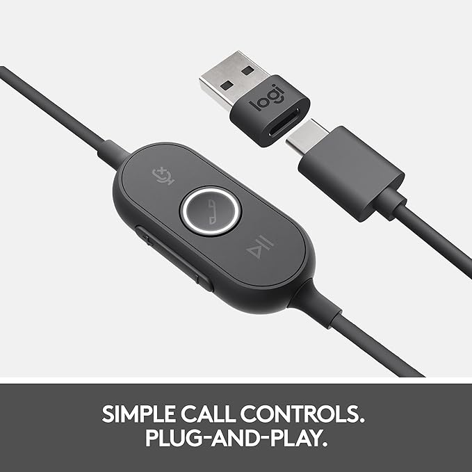 Logitech Zone Wired Noise Cancelling Headset, Certified for Microsoft Teams with Advanced Noise-canceling mic Technology for Open Office environments, USB-C with USB-A Adapter, Graphite