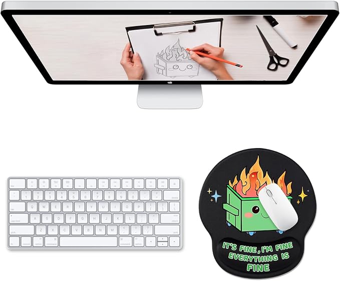 Hancynir Dumpster on Fire Ergonomic Mouse Pad with Wrist Support Desk Decor | Gel Mouse Pads Wrist Rest, Cute Funny Comfortable Computer Mousepad, for Gaming Laptop Work Home Accessories Office Supplies