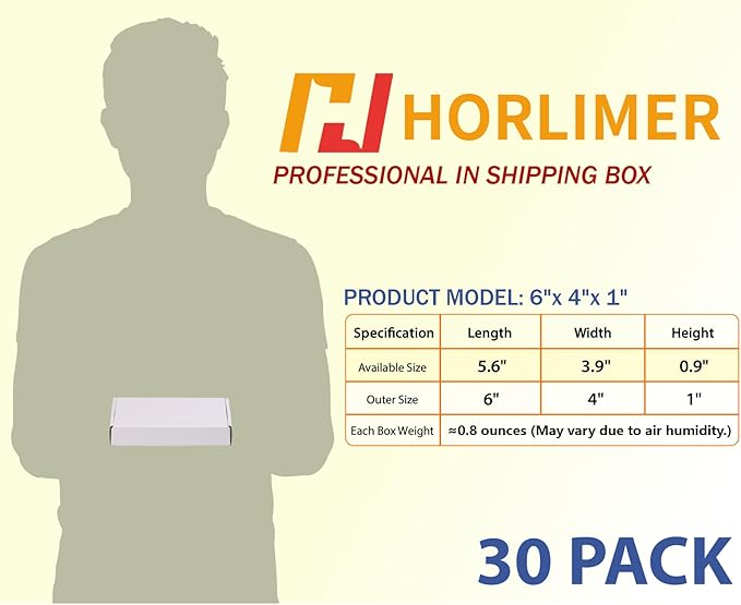 HORLIMER 6x4x1 Shipping Boxes Set of 30, White Corrugated Cardboard Mailer Box for Packing Small Business