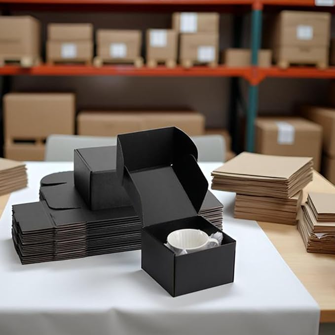 6x6x4 inch Black Shipping Boxes for Small Business- Set of 25 | Sturdy ECT 32 Corrugated Cardboard Mailer Boxes, Easy Assemble for Packaging, Mailing, Gift