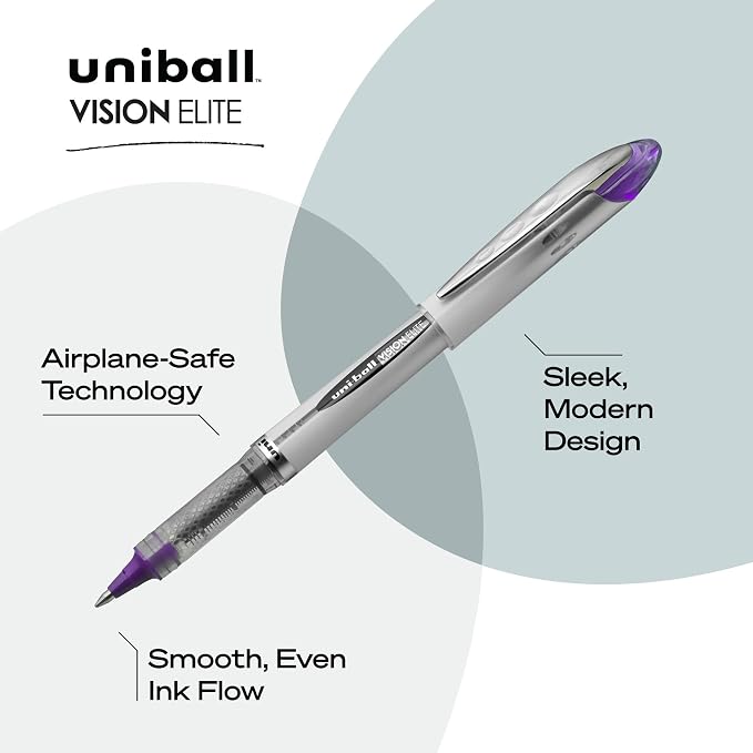 uniball Vision Elite Rollerball Pens, Bold Point (0.8mm), Violet, 12 Pack