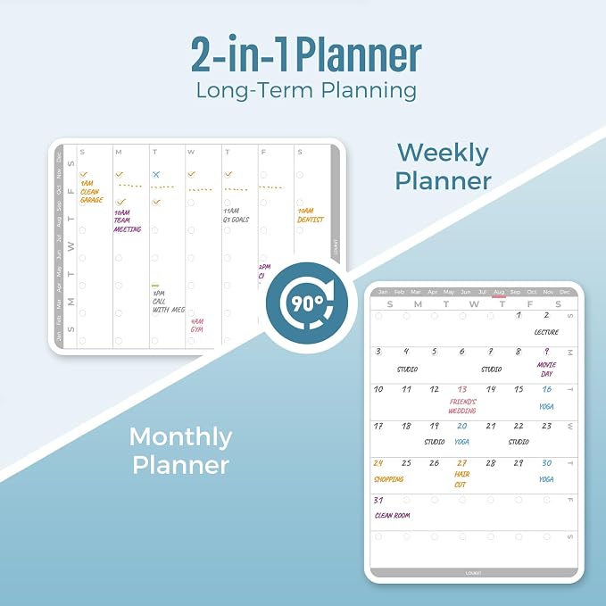 loukin Dry Erase Silicone Desk Mat, 23.6"x13.8" Desk Pad with Planner | Write & Erase Surface, Non-Slip, Waterproof Table Protector, Heat Resistant, Food-Grade Silicone, All-In-One Set