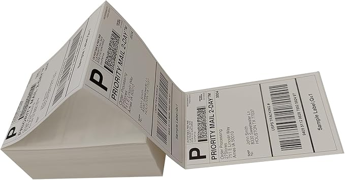 4x6 (100x150mm) Fanfold Direct Thermal Shipping Labels, 8 Stacks / 4000 Labels – Perforated, Compatible with Zebra, Rollo, UPS, FedEx