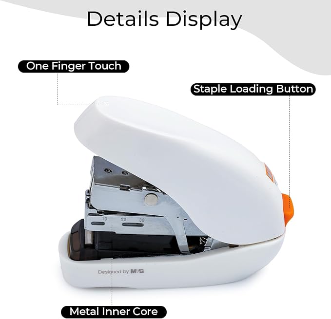 M&G Mini Stapler with Staples, Small White Effortless Stapler Set, 20 Sheet Capacity, One Finger, 1000 Standard Staples, Office staplers for Desk, Easy to Load