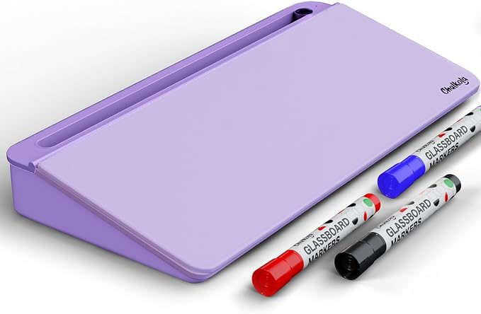 Chalkola Lavender Glass Desktop Whiteboard with Storage + 3 Markers | Dry Erase Board, Work Desk Organizers, Computer Keyboard Stand, Home Office Supplies for Women, Accessories, Workspace Buddy