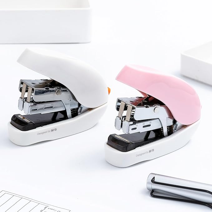 M&G Mini Stapler with Staples, Small White Effortless Stapler Set, 20 Sheet Capacity, One Finger, 1000 Standard Staples, Office staplers for Desk, Easy to Load
