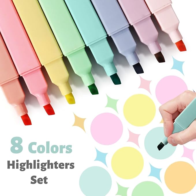 Bible Highlighters,Assorted Colors, Cute Paste Chisel Tip 8 pack | Chisel Tip,Aesthetic,No Bleed,Dry Fast, Bible Study for Planner Notes School Supplies