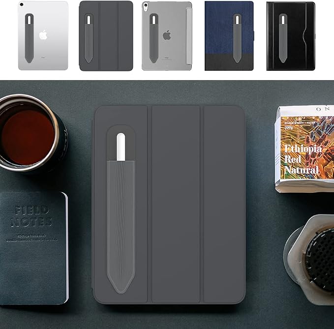 MoKo Adhesive Pencil Case Holder Sticker for Apple Pencil, Dark Grey | Elastic Adhesive Stylus Case for iPad Case Compatible with Similar Stylus Models