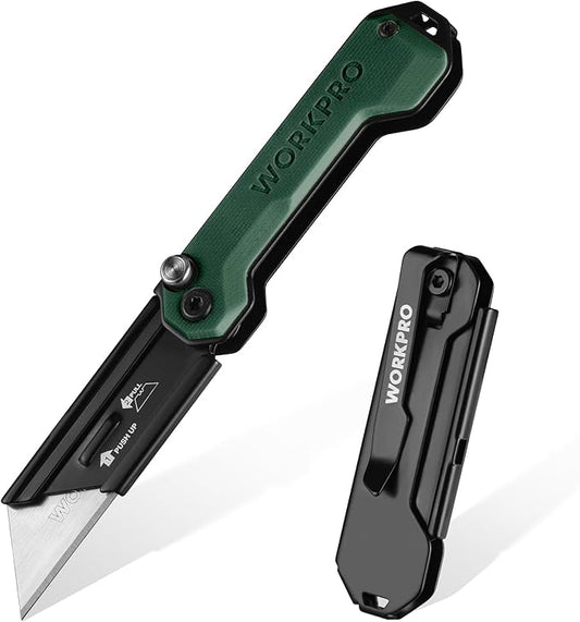 WORKPRO EDC Folding Utility Knife, Mini Box Cutter with Quick Open Axis Lock, Quick Change Blade Razor Knife, Foldable Small Pocket Knife with Belt Clip