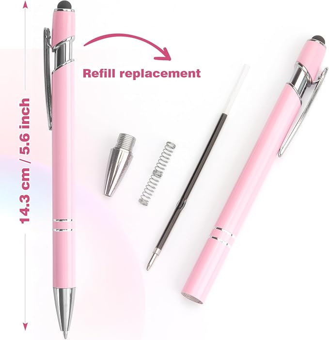 Bribobo 8 Pack Ballpoint Pen 2-in-1 Pen with Stylus tip, 1.0 mm Black Ink | Metal Stylus Pen for Touch Screens