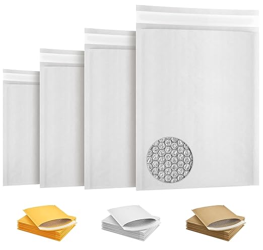 Kraft Bubble Mailers 8.5 x 13 Inch White, Padded Envelopes Self Seal, Pack of 100, Bubble Lined Kraft Paper Mailing Envelopes for Shipping