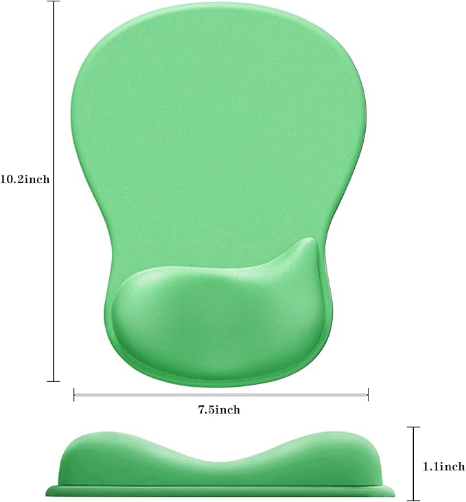 Mouse Pad with Wrist Rest,Ergonomic Mouse Pad with Comfortable Gel Wrist Rest Support and Non-Slip PU Base for Easy Typing Pain Relief, Durable and Washable (Green)