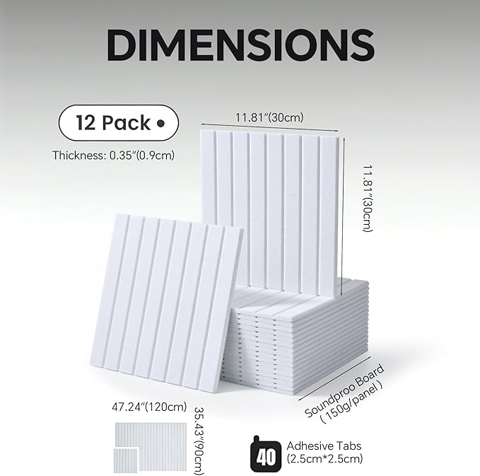 Large Felt Bulletin Board Cork Board Alternative with Safe Removable Adhesive Tabs, Wall Bulletin Board for Home Office Classroom Pin Board (Cold White, Fine-Stripe 12-Pack)