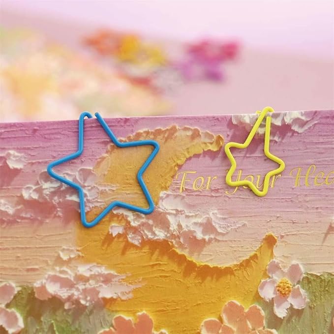 OWLFAVO 100pcs Star Shape Paper Clips with Clear Box, 10 Colors, Funny Cute Paperclips Bookmarks Planner Clips for Fun Office Supplies School Gifts Wedding Decoration