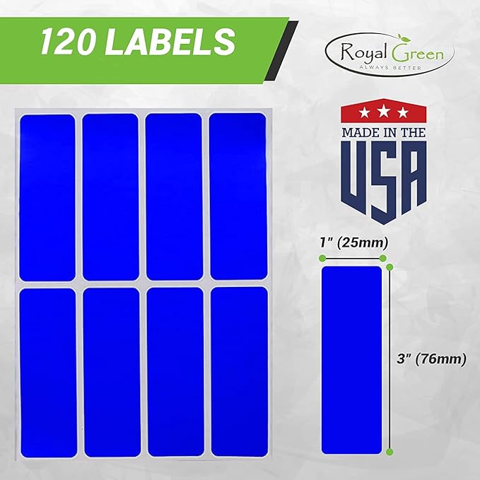 Royal Green Rectangular Stickers Color Coded Write on Labels for Organizing, Moving, & Mailing, 3x1 inch Stickers Writable Label for File Folder Tabs 120-Pack (White)