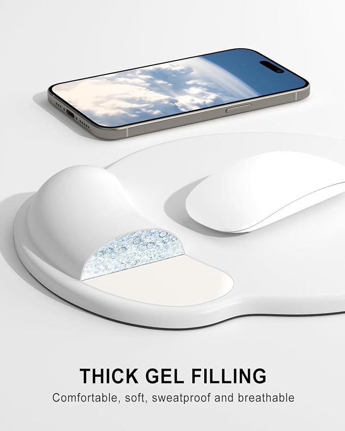 Auhoahsil Ergonomic Mouse Pad with Wrist Rest, Comfortable Silicone Non-Slip Computer Pain Relief Gel Mouse Mat with Wrist Support for Gaming, Work, Office, Women & Men, Cute Pattern, White