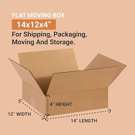 BOX USA Shipping Boxes Flat 14"L x 12"W x 4"H 25-Pack - Corrugated Cardboard Box for Moving, Mailing, Packing, Packaging and Storage