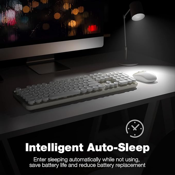 MOFII Wireless Keyboard and Mouse Combo, Milk White 2.4G Full Size Keyboard, Round Key Typewriter Keyboards and Cute Mice with 2-in-1 USB Dongle, for PC Laptop Chromebook Smart TV