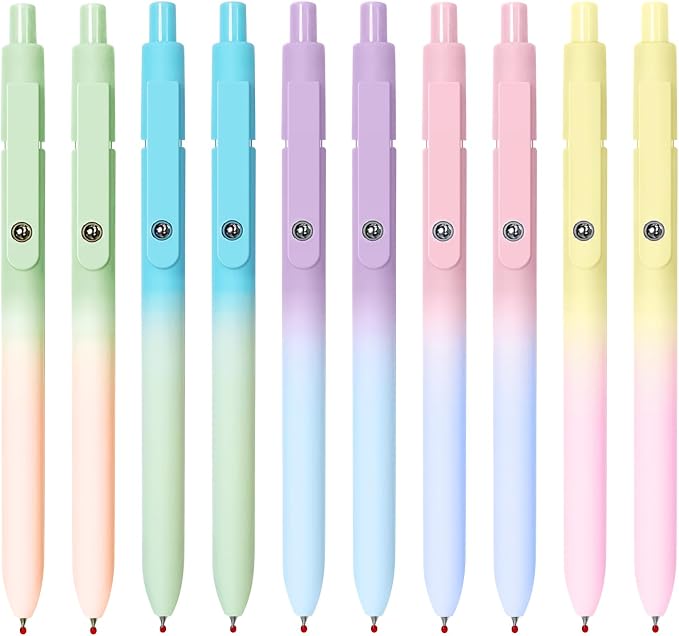 UIXJODO Gel Pens, 10 Pcs Black Ink Pens for Women, 0.7mm Medium Point Smooth Writing Pens with Silicone Grip, High-End Series Metal Clip Retractable Pens for Journaling Note Taking (10 Pcs Pastel)