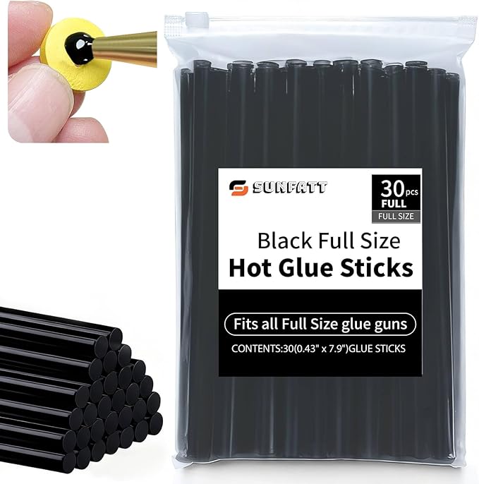 SUNFATT Black Hot Glue Sticks,(30 Pcs) 0.43" x 7.9" Full Size Glue Sticks Perfect for Hot Glue Gun,Easily Create and Bond Crafts on Wood,Plastic,Glass,Flowers,Fabrics,Foam,Jewellery.