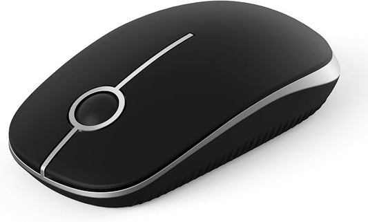 VssoPlor Wireless Mouse, 2.4G Slim Computer Laptop Mouse, Black and Silver | Portable Mouse, Plug & Play USB Nano Receiver, Quiet Silent Optical Mice for Notebook, PC, Laptop, Computer, Windows, Mac