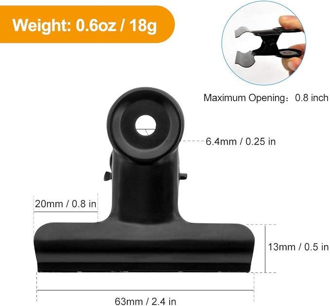 Coideal 12 Pack Large Black Bull Binder Paper Clips, Metal Hinge Clip File Clamps for Crafts, Food Bags, Drawing, Photo at Home Kitchen Office (2 1/2 Inch)