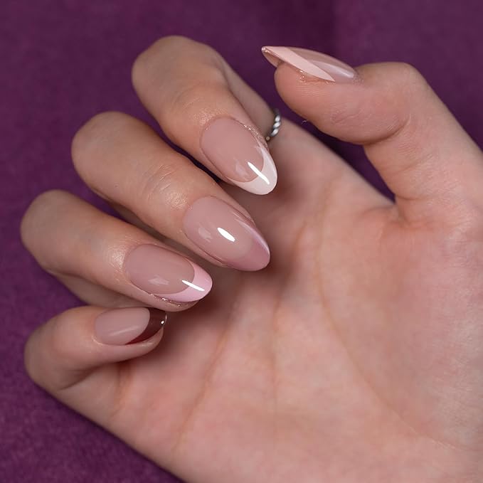 SXC Cosmetics French Tip Press On Nails 150 Pieces in 15 Sizes Ultra Fit with Pre-applied Tip Primer and Base Coat, No Need to File Fake Nails for Nail Art DIY X-Pro Tips (ST114-S Almond)