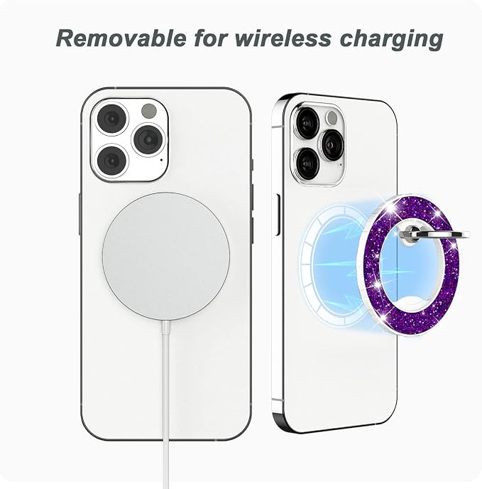 Magnetic Phone Ring Holder for magsafe, Glitter Magnetic Grip Compatible with iPhone 17 16 15 14 13 12 Pro max,Pro,Plus,Mini,Pixel 10 Series Mag Safe Accessories Kickstand,Deep Purple