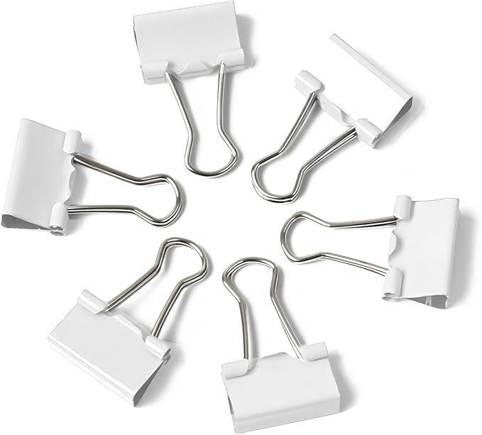 50 Pack Medium White Binder Clips 1 Inch (25 mm), Colored Paper Clamps, Middle Size Paper Clips for Office Home School Business 1"