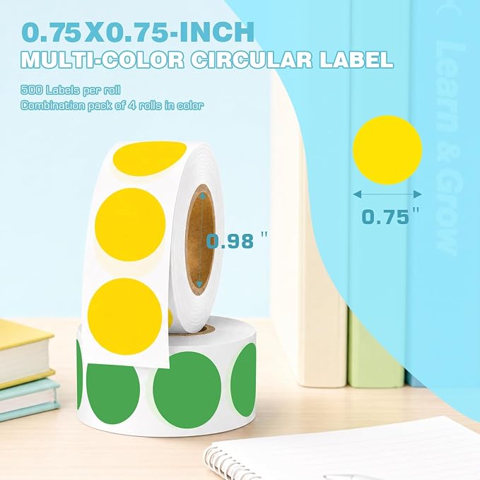 3/4 Inch Color Coding Label Stickers,2000PCS Circle Inventory Sticky Dots Sticker (Red/Blue/Yellow/Green)
