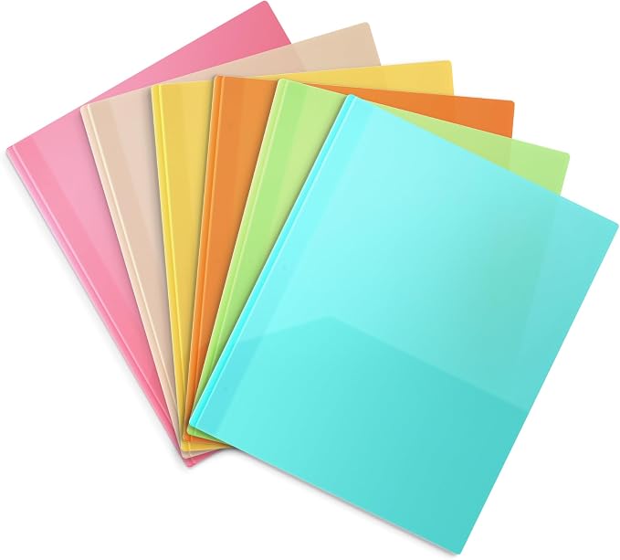 Dunwell Pastel 2-Pocket 3-Prong Folders, Plastic, 6 Pack, Labels | Aesthetic Color-Coded School Folders, Durable Plastic, Back to School Supplies
