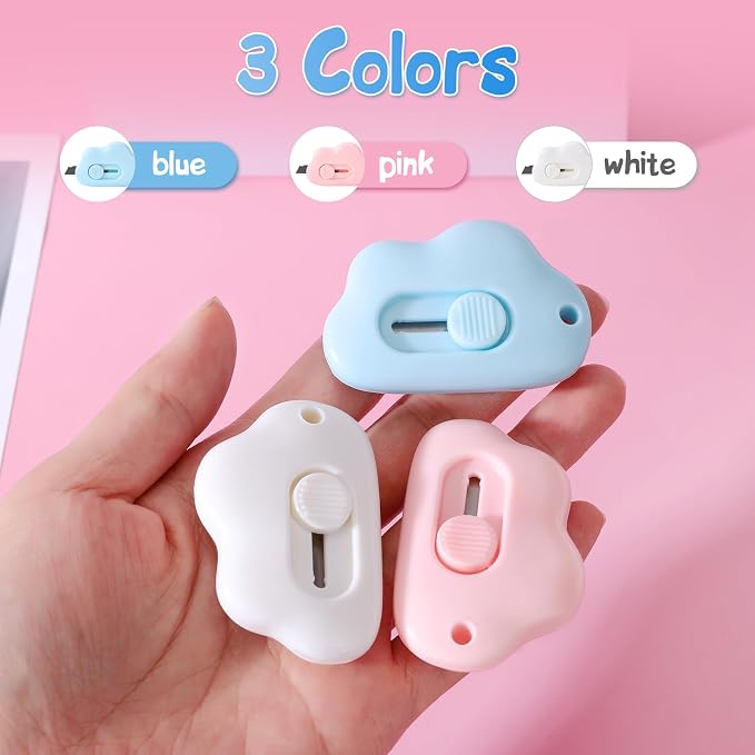 Cloud Shaped Retractable Box Cutter Set - 3Pcs Mini Utility Knife Letter Opener Envelope Slitter, Mini Box Cutters Retractable