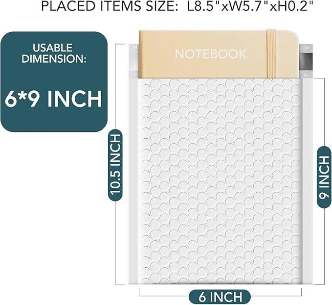 Metronic Bubble Mailers 6x10 Inch 3000 Pack White Bubble Mailers Usable Size 6x9'' Waterproof Padded Envelopes for Valentine's Day Decorations Packaging, Shipping, Mailing, Small Business Supplies