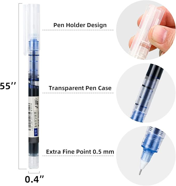 24 Pieces Rolling Ball Pens, Quick Dry Ink 0.5 mm Extra Fine Point Pens Liquid Ink Pen Rollerball Pens (Blue-24 PCS)
