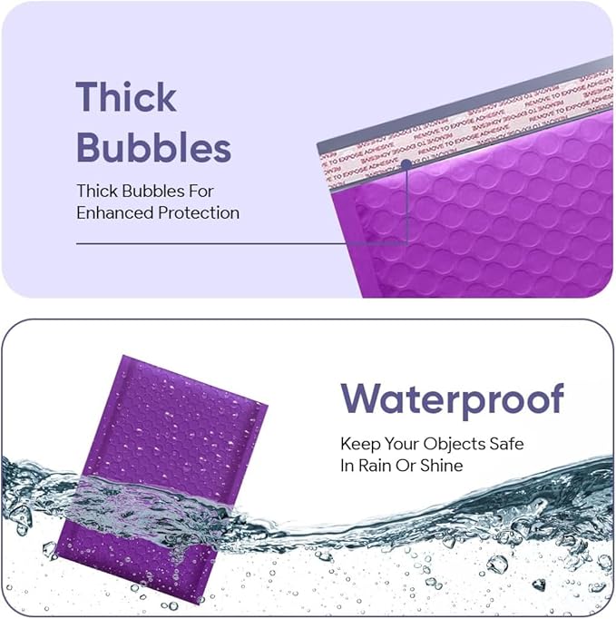 Purple Small Bubble Mailers 4x8 Inch #000 | Thick Padded Poly Mailer Envelopes | Mailing Trading card sports Card Bubble Envelopes | Water & Tear Resistant | 1000 Pack Bulk