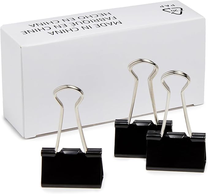 Amazon Basics Sturdy Binder Clips for Office Use, 96 Count, Medium, 1.25 in, Black (Pack of 12)