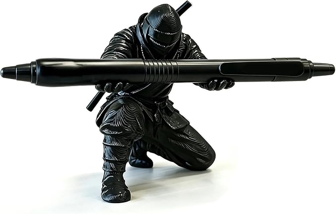 3D Printed Ninja Pen Holder - Cool Ninja Figurine Pen Stand, Decorative Desk Organizer for Office & Home (black)