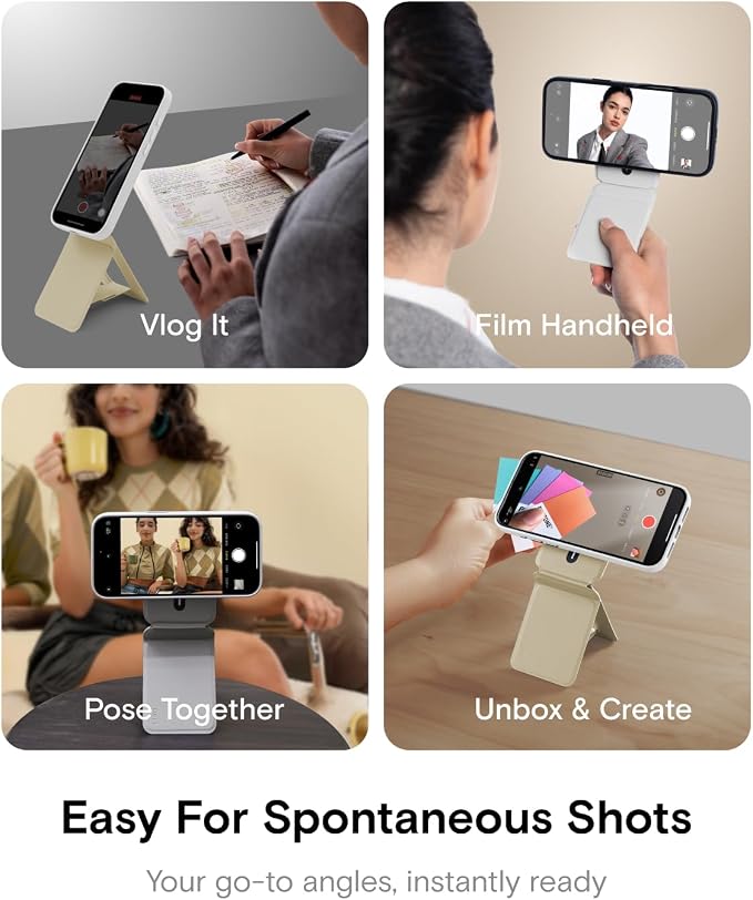 MOFT Phone Tripod Stand, Portable Selfie Stick for iPhone, Mulit-Angle | Pocket Size | Strong Magnets l MOVAS Leather | Magsafe Compatible | Easy to Charge | Stylish |For Content Creators