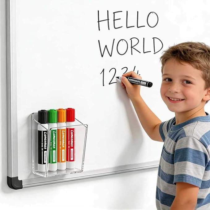 Acrylic Whiteboard Marker Holder, Magnetic or Adhesive Mount Marker Organizer for Fridge, Classroom and Office, Clear Dry Erase Marker Storage, Holds 8+ Markers