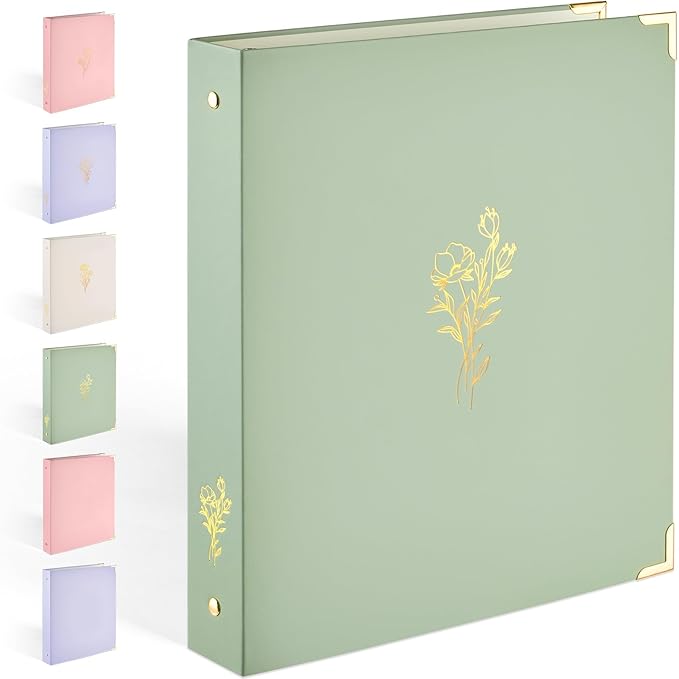 Sooez 3 Ring Binder, Cute 1 Inch Binders with Gold Foil & Metal Corners, Three Ring Recipe Binder with Pocket, Fits 8.5" x 11" Paper for Women School Home Office Supplies, Letter Size