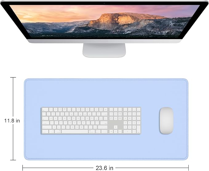 Dapesuom Large Mouse Pad, Extended Gaming Mouse Mat with Stitched Edges, Full Size Desk Mats with Non-Slip Base, Computer Big Desktop Keyboard Pad for Gamer, Laptop, Office, 23.6 x 11.8 in, Sky Blue