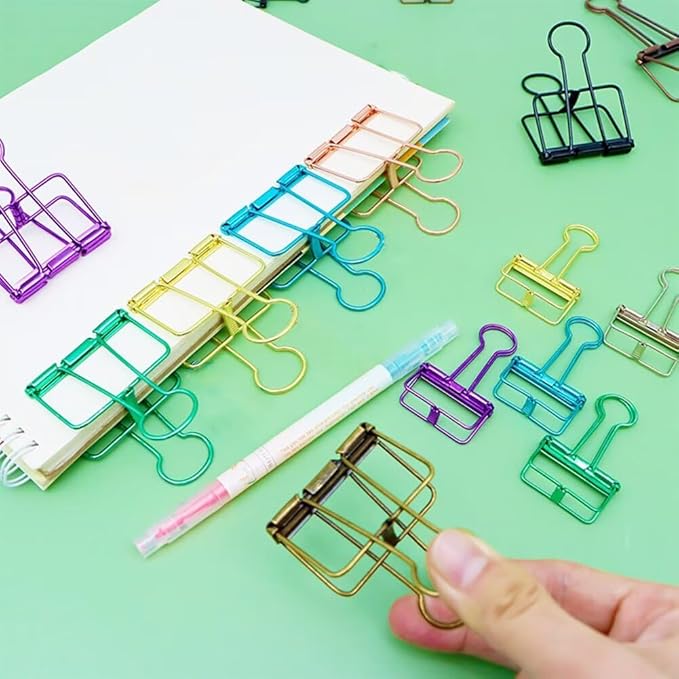 48PCS Multicolor Metal Binder Clips Assorted Sizes Hollow Binder Clips Metal Paper Clamps for School Office Paperwork (16pcs S, 16pcs M and 16pcs L)