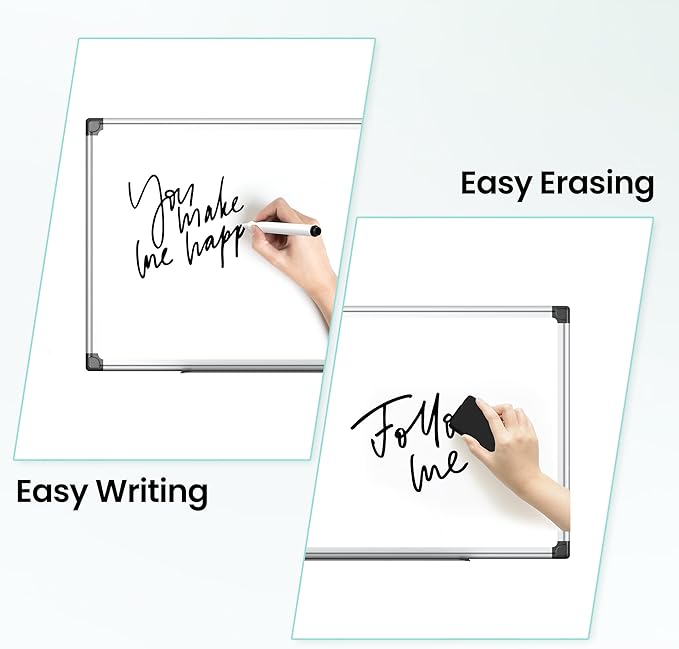 VUSIGN Magnetic Dry Erase Board for Wall, 36" x 24" Hanging Whiteboard for Office, School, Home, Includes Eraser, Markers, Magnets, Pen Tray, Silver Aluminum Frame White Board