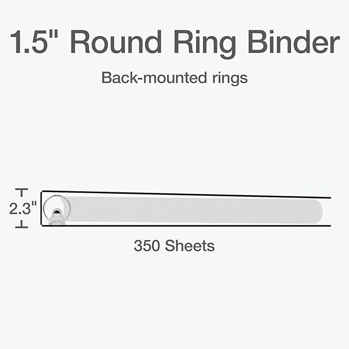 Oxford Ring Binders, 1.5" Round Ring Binders, View Binder, Covers on 3 Sides, XtraLife Hinge, Non-Stick, PVC-Free, Black, 350 Sheet Capacity (1002548)