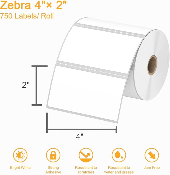 (9,000 Labels/12 Rolls) Labelebal 3-Proof 1" Core 12 Rolls 4" x 2" Inch Direct Thermal Labels, Address Shipping Labels Compatible with Rollo & Zebra Desktop Printers Adhesive