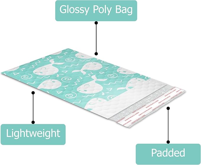 #0 6x9 (20pcs) Blue Whales Designer Self Seal Poly Bubble Mailers Shipping Envelopes Padded Bags