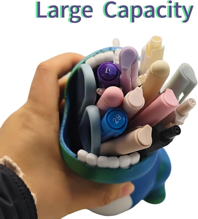 TIME&TRAVE Cute Dinosaur Pen Holder for Desk, Creative Pencil Holder Desk Organizers, Office Supplies Decorations Idea Gift for Women Kids (Blue Green)