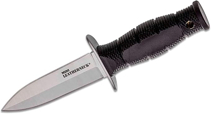 Cold Steel Mini Leatherneck Double Edge Spear Point Compact Lightweight 3.5" 8CR13MOV Steel Fixed Blade Outdoor Hunting Utility Knife, 3.25" Textured Ergonomic Kray-Ex Handle, Secure-Ex Sheath