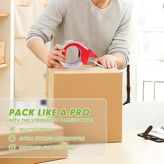 KAMOTA Packing Tape with Dispensers, 36 Rolls 1.88 Inch Wide Shipping Tape | Reliable sticking performance, works on carton surfaces, great for packing, mailing, moving and daily household sealing jobs