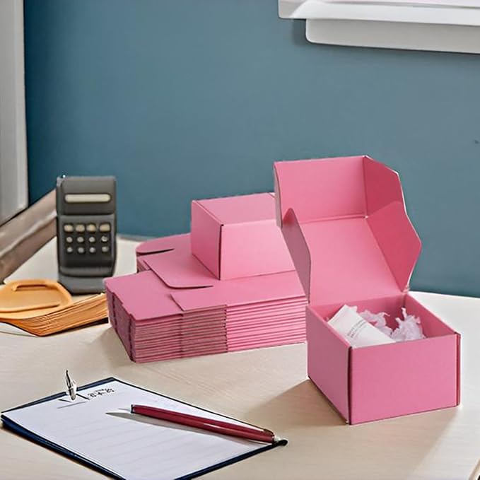 6x6x4 inch Pink Shipping Boxes for Small Business- Set of 25 | Sturdy ECT 32 Corrugated Cardboard Mailer Boxes, Easy Assemble for Packaging, Mailing, Gift